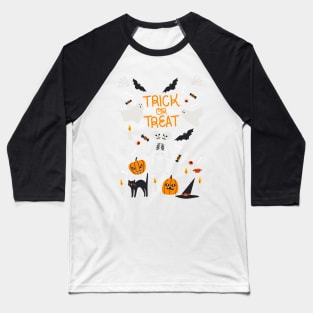 halooween, skeleton, black cat, trick or treat, ghost, bat, fire, candle, holiday, gift, for him, for her, child Baseball T-Shirt